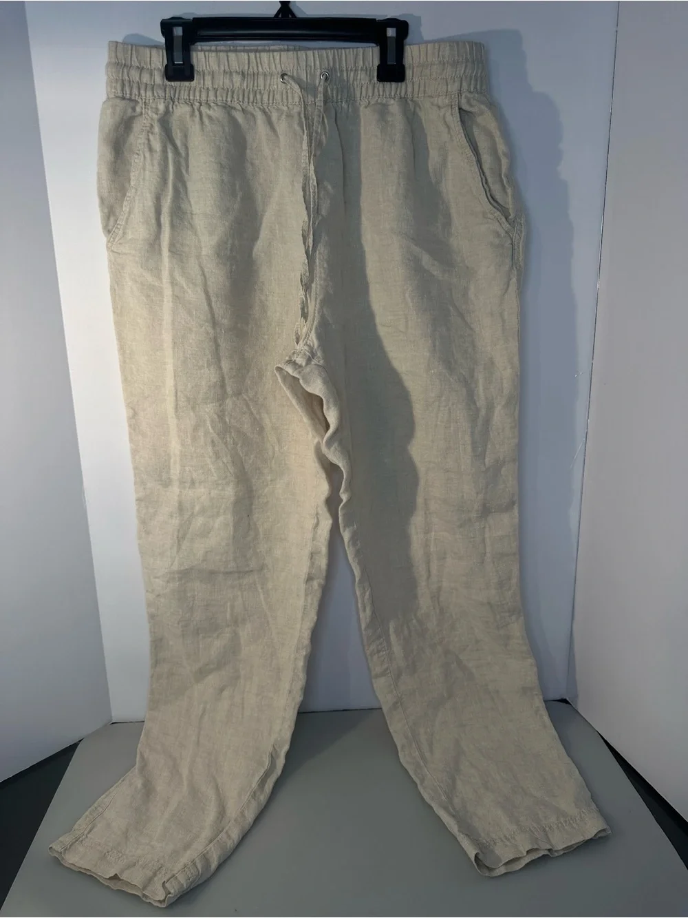 H&M Women's Cream Straight-Leg Linen Drawstring Pants